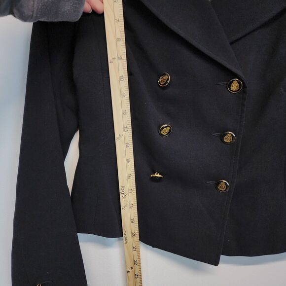 CAbi Black Stretch Knit Blazer Jacket Size 4 Double Breast Crest Academia Preppy - Picture 12 of 15